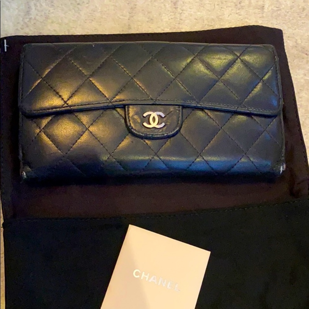 Chanel lamb skin wallet black women bag cardholder
